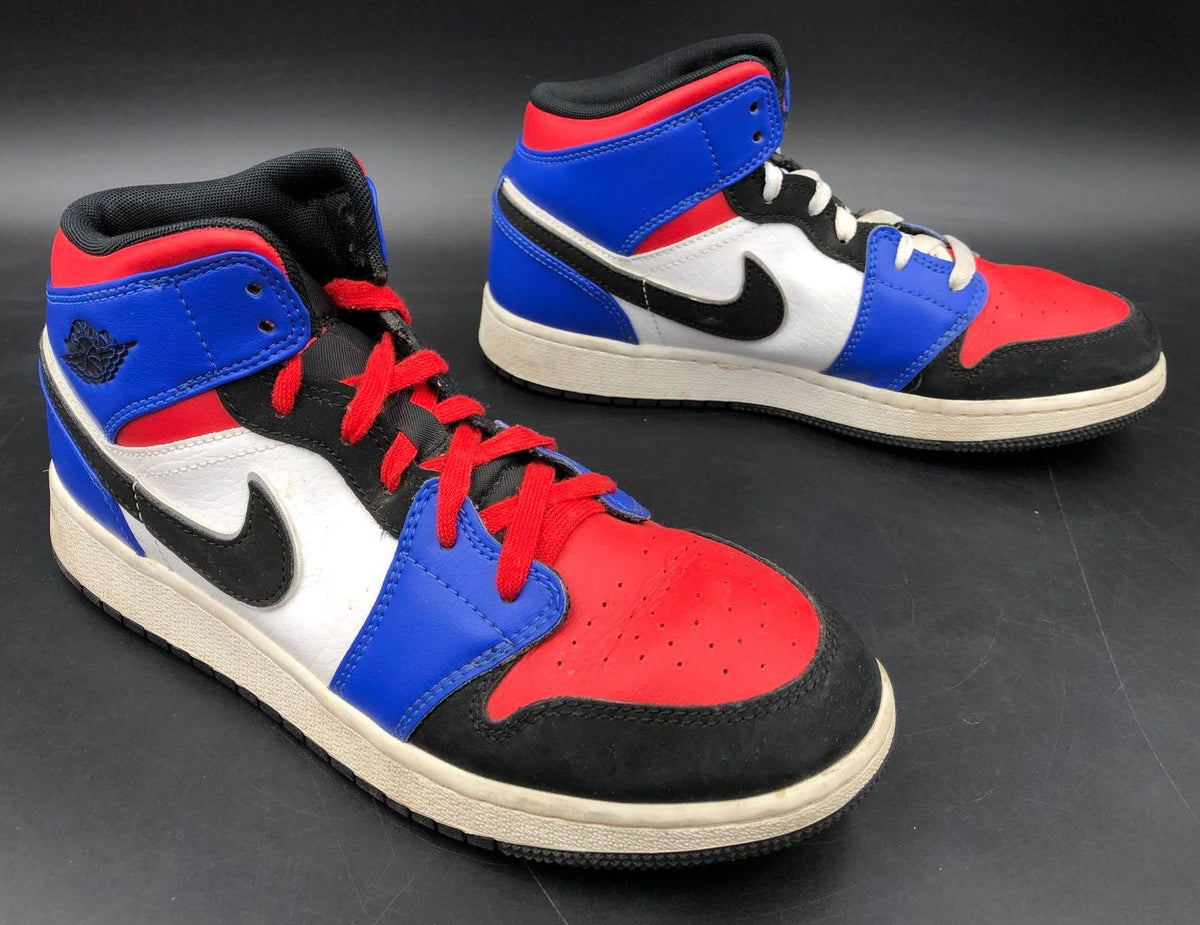 Nike Jordan 1 Retro Mid &#39;Top 3&#39; White/Red/Blue/Black Sneakers - Size 6.5Y (+COA)