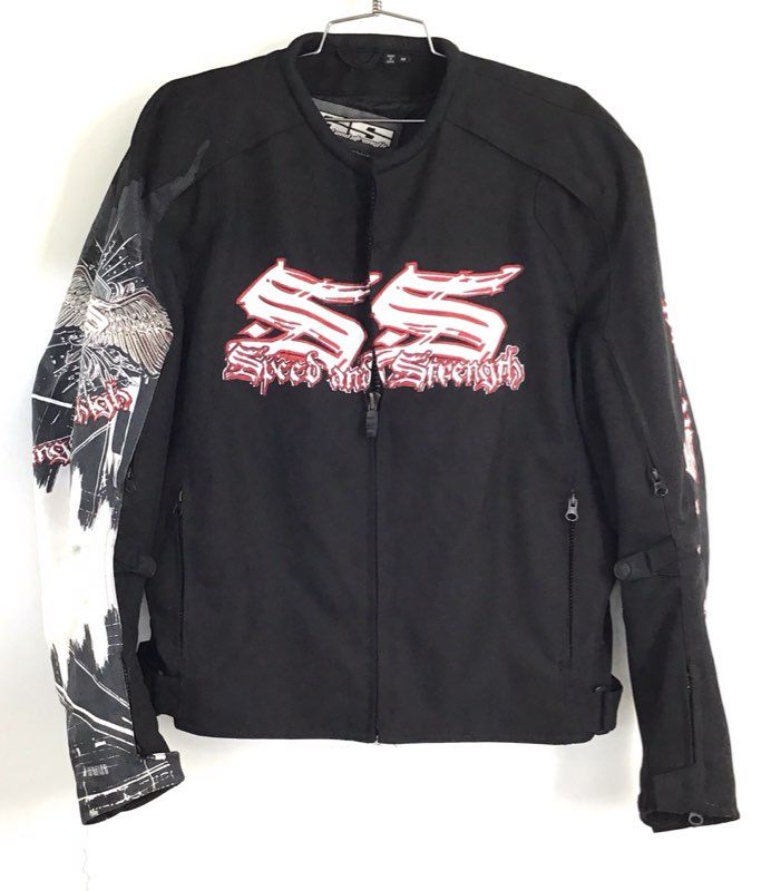 Speed and Strength Men's Black Textile Moto Riding Jacket Wing Graphic Sz M