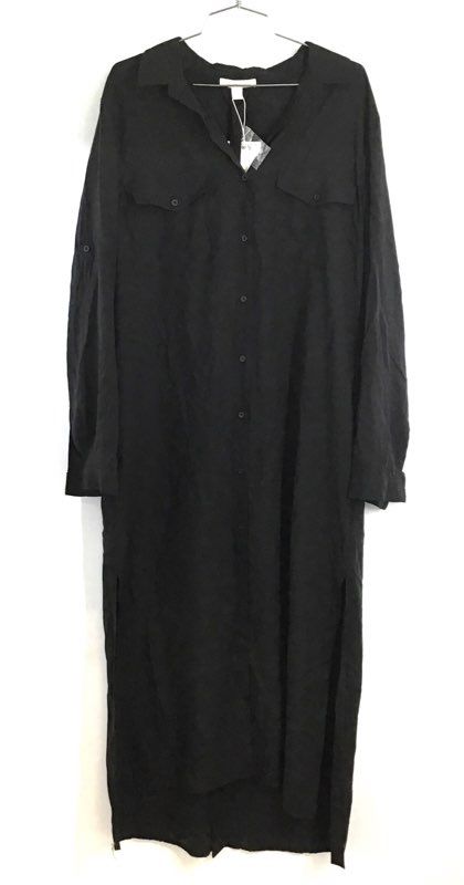 Chelsea & Violet Women's Black Long Sleeve Button Front Maxi Dress L NWT