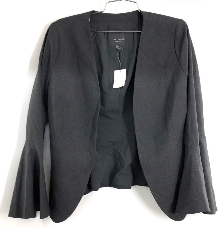 The Limited Women's Gray Bell Sleeve Open Front Cropped Blazer Jacket Sz 2 NWT