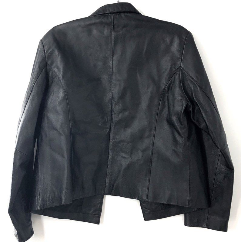 Vintage Y2K Leather U.S.A. Women's Black Genuine Leather Blazer Jacket Sz 2XL