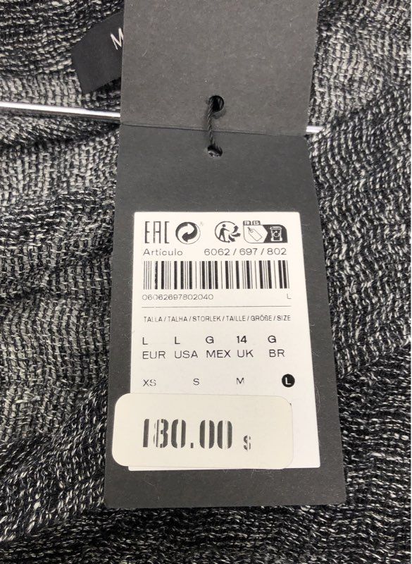 Massimo Dutti Women's Black Gray Marl Bell Sleeve V-Neck Shirt NWT Sz L