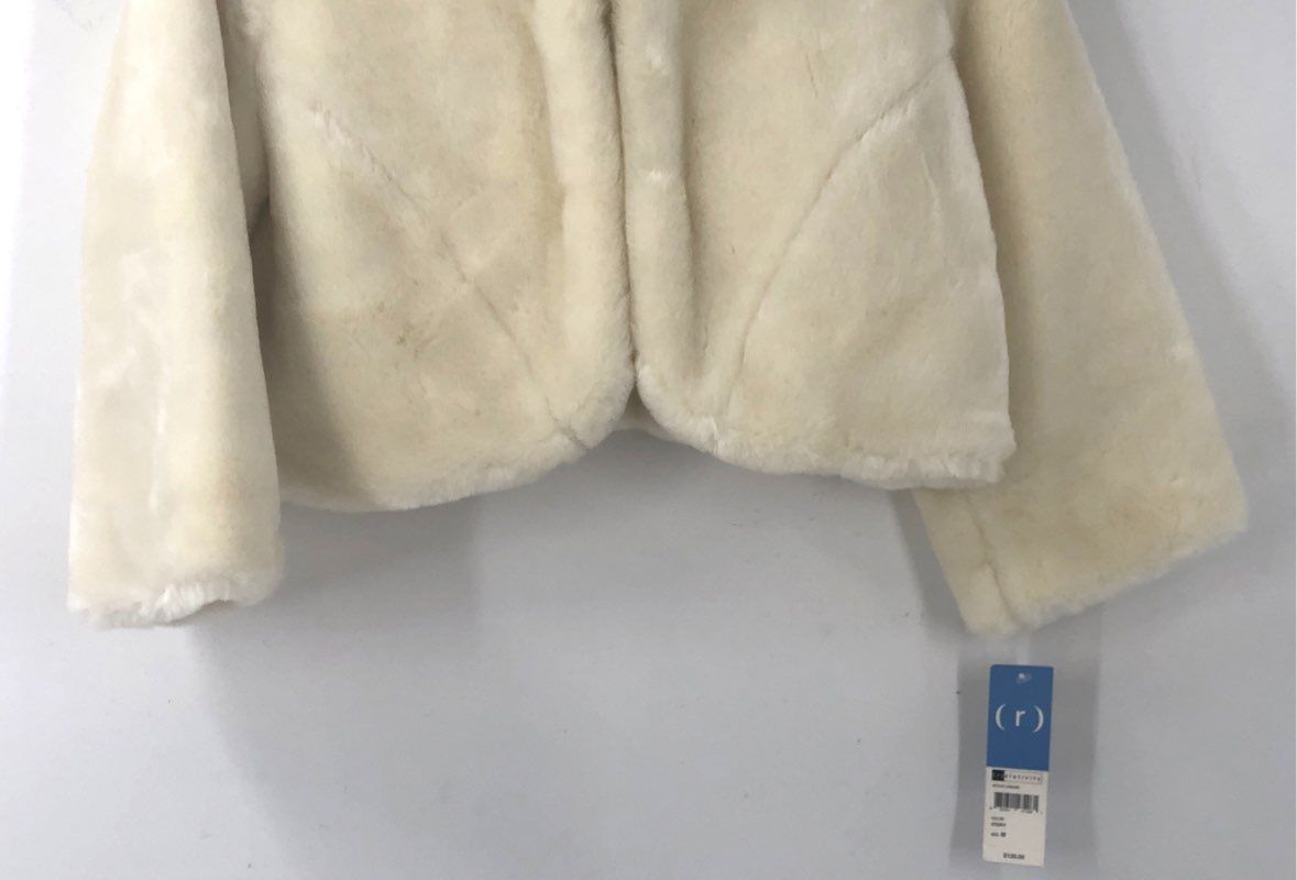 Relativity Women's Ivory Faux Fur Cropped Jacket Bolero Shrug Sz M NWT
