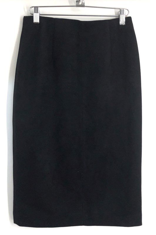 Tahari Women's Black Faux Suede Straight Pencil Midi Skirt Sz XS