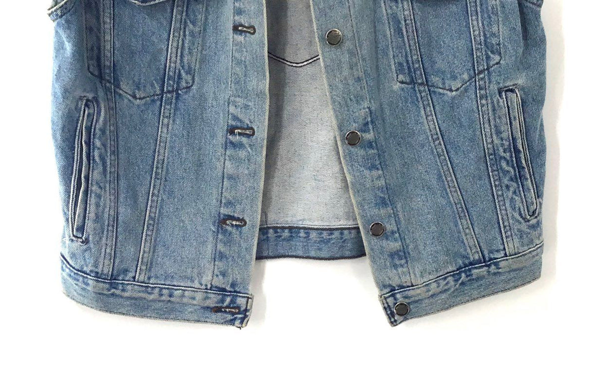 Vintage 90s Harley-Davidson Denim Trucker Back Patch Vest Made in Canada Sz M