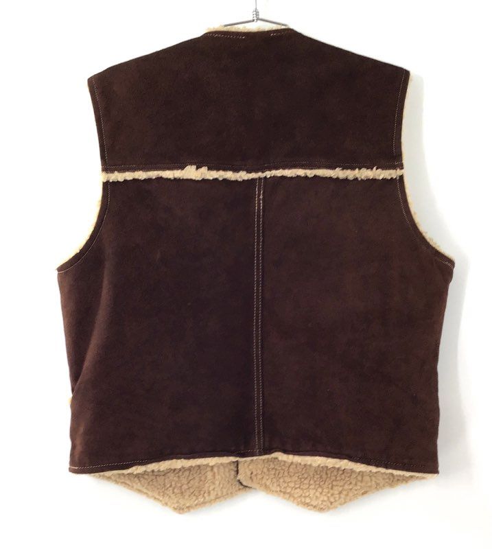 Vintage 70s JCPenney Men's Brown Suede Leather Sherpa Lined Western Vest Sz L