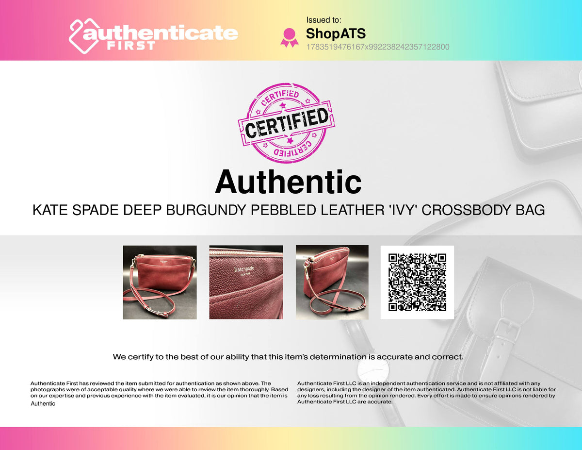 Kate Spade Deep Burgundy Pebbled Leather 'Ivy' Crossbody Bag (+COA)
