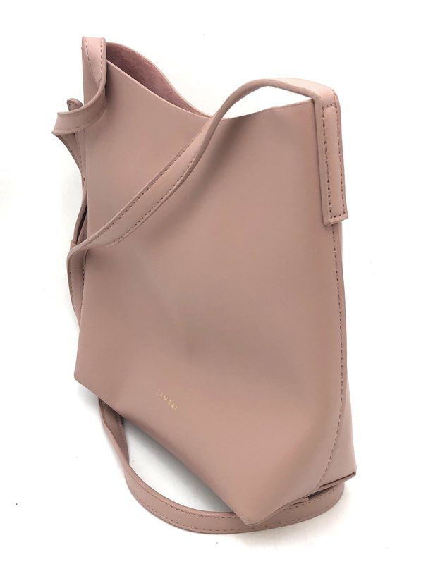 Samara Blush Pink Vegan Leather Minimalist Crossbody Bucket Bag Small