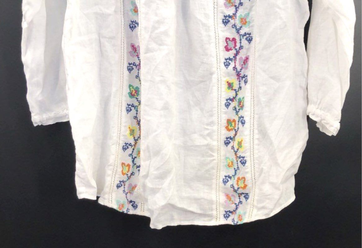 J. Jill Women's Love Linen Embroidered Floral Peasant Blouse White Multi Sz L