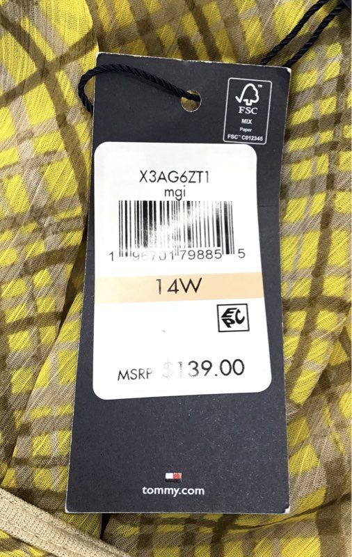 NWT Tommy Hilfiger Women's Yellow Brown Plaid A-Line Dress - Size 14W