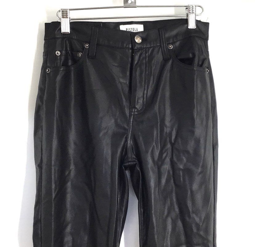 Pistola Women's Black Vegan Faux Leather High Rise Straight Leg Pants Sz 26