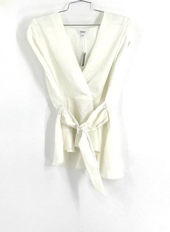 NWT Express Women&#39;s White Sleeveless Surplice Neck Tie Waist Top - Size XS