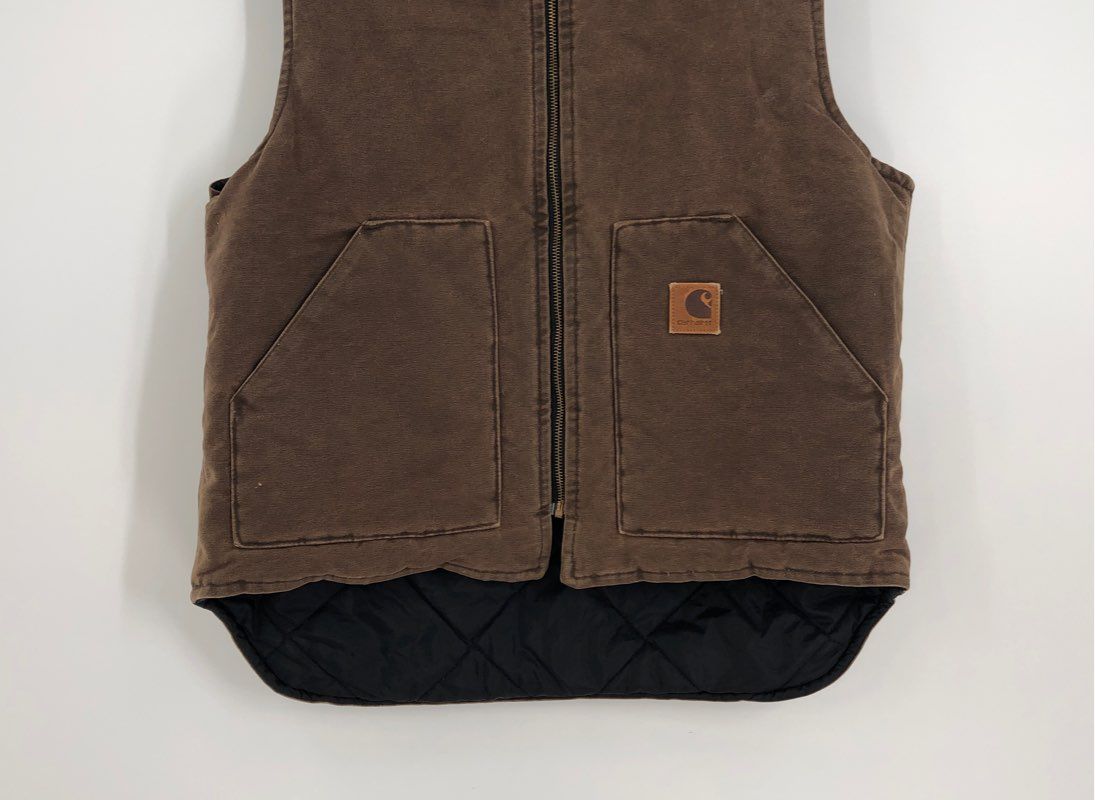 Carhartt Men&#39;s Brown Collared Workwear Full-Zip Vest - Size Measured