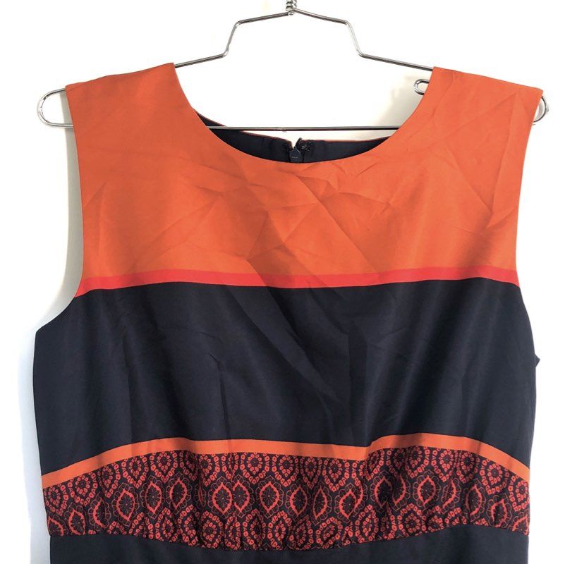 Ann Taylor LOFT Women's Dress Orange Navy Colorblock Geometric Print NWT Sz 2
