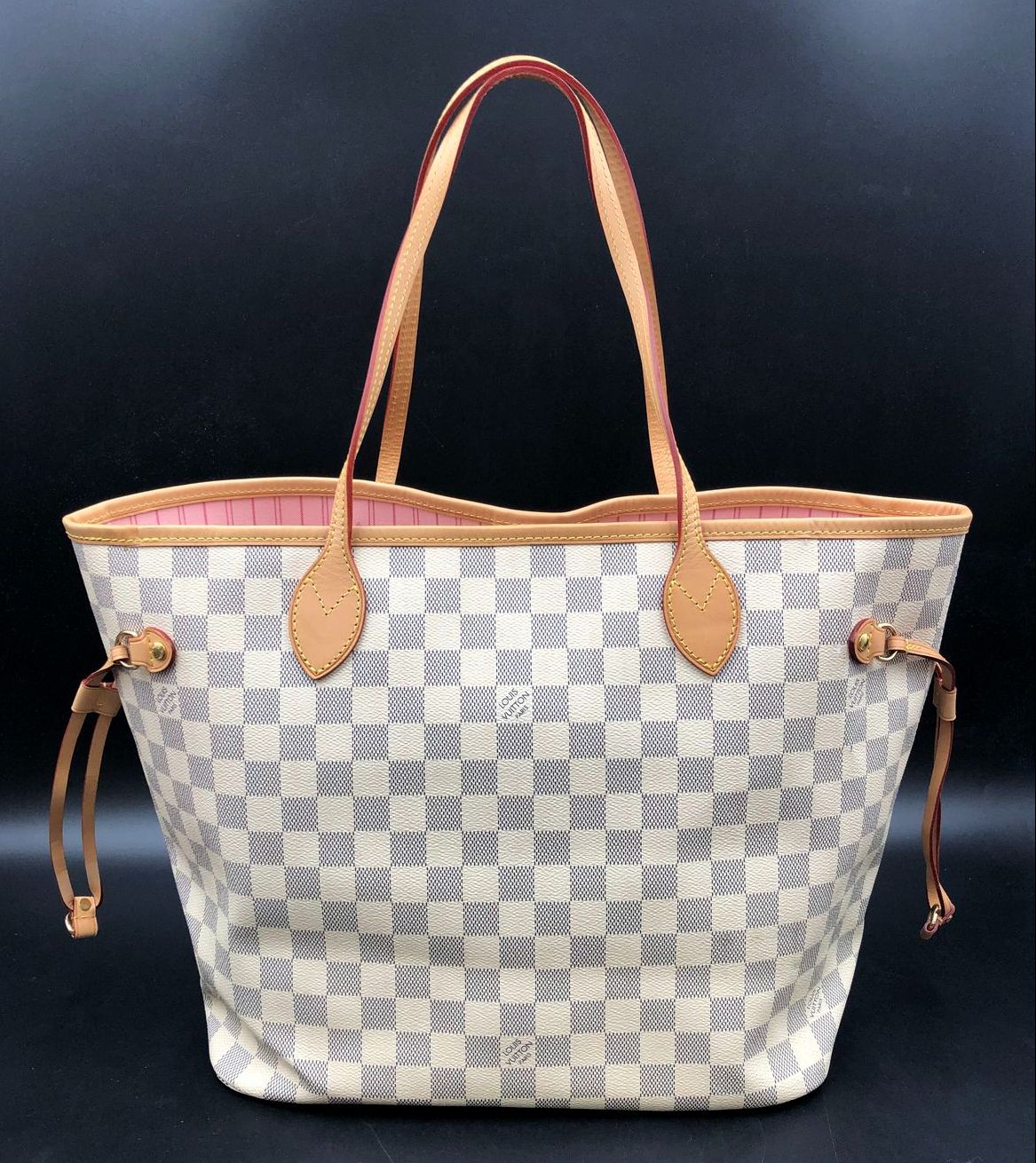 Louis Vuitton Inspired Cream White/Blue Signature Damier Print Canvas Tote