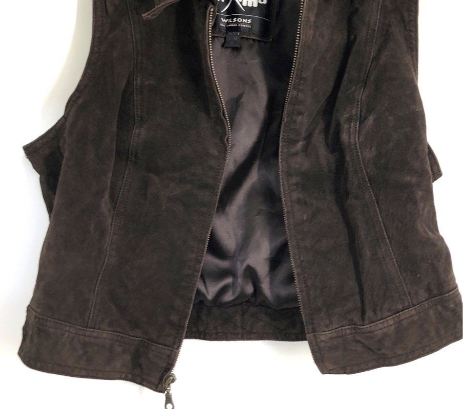 Vintage Y2K Wilsons Maxima Women's Brown Suede Leather Full Zip Vest Sz L