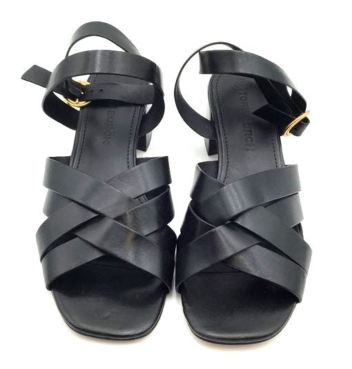 Tory Burch Black Leather 'City Heel' Ankle Strap Sandals-Size: 8.5 (+COA)