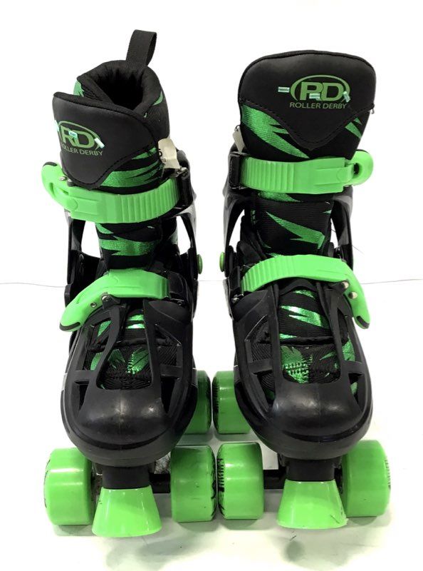 Roller Derby Tracer Adjustable Quad Roller Skates Black Green Youth Size 3-6