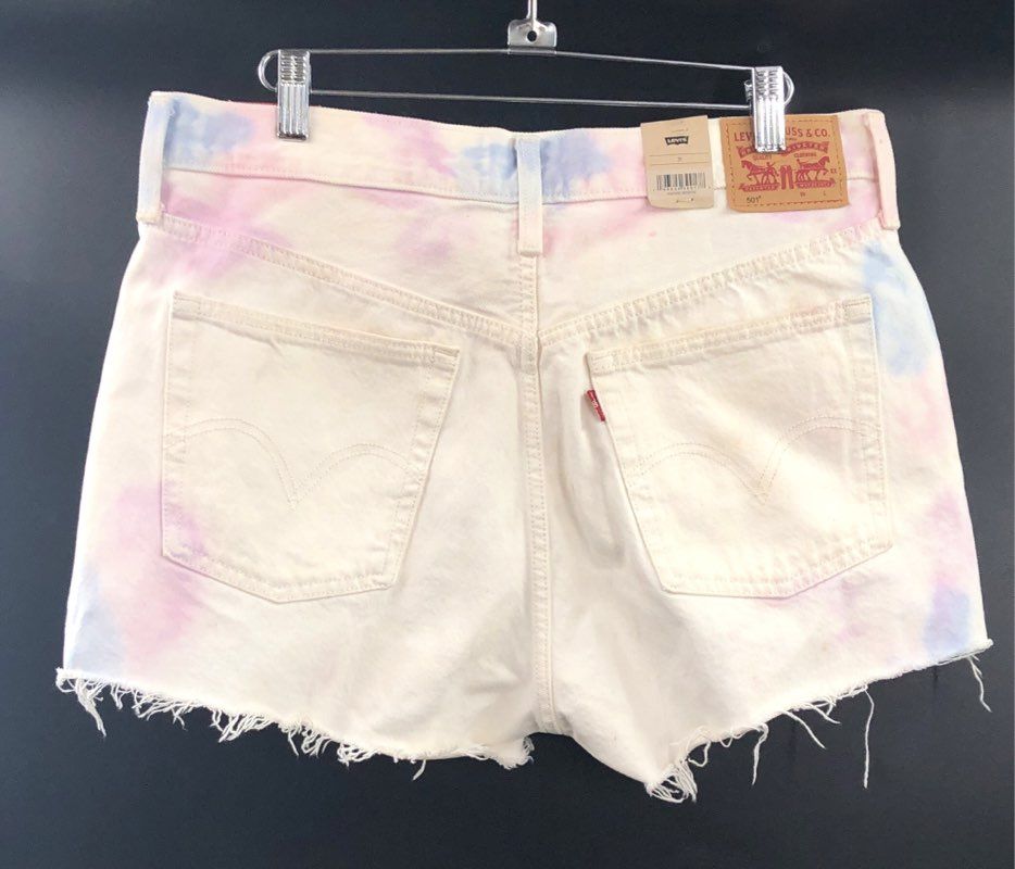 Levi's Women's 501 Shorts White Pink Blue Tie Dye High Rise Cut Off Sz 31 NWT