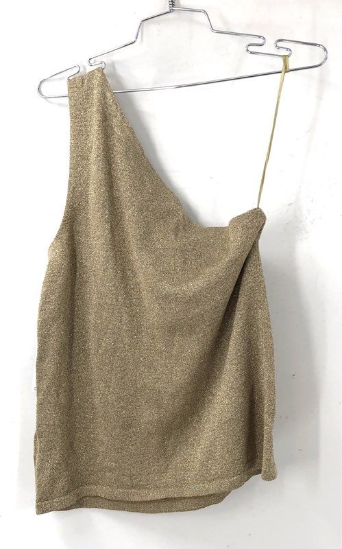 NWT Lauren Ralph Lauren Women's Gold Metallic One Shoulder Top Silk Blend Sz L