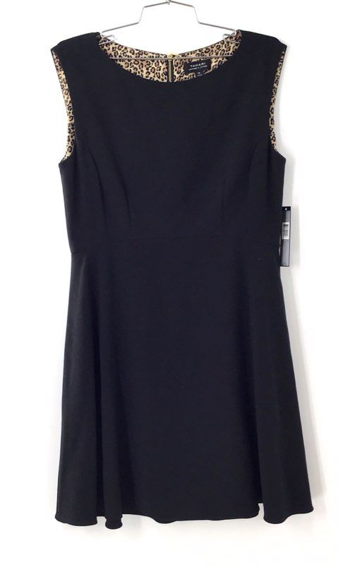 Tahari Arthur S. Levine Women's Black Sheath Dress Leopard Trim NWT Size 10
