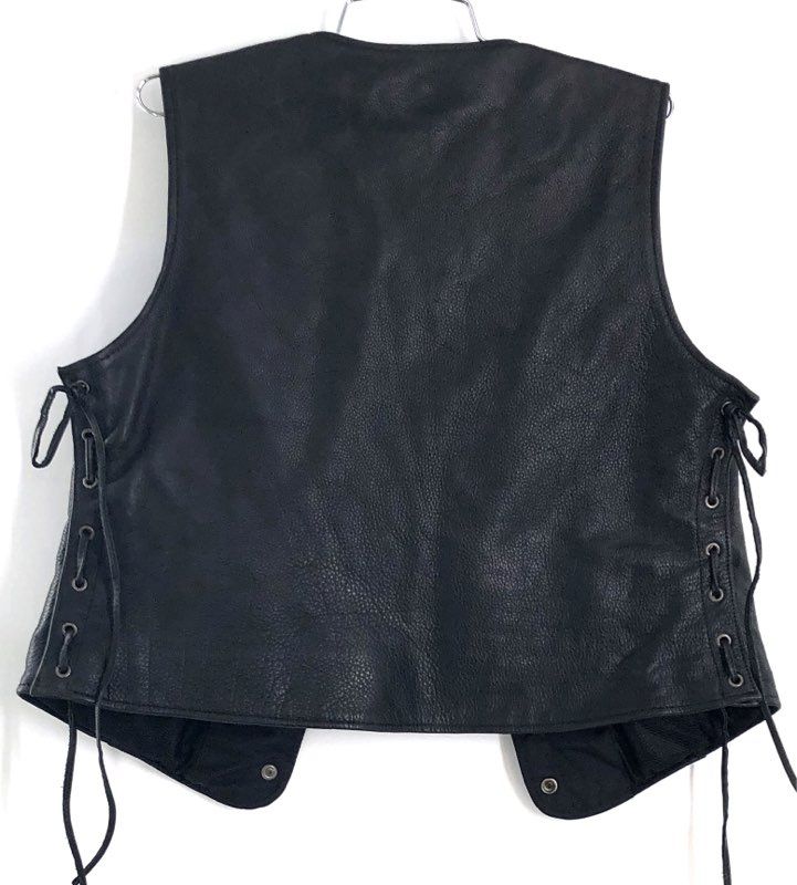 First Mfg Co Women's Black Leather Motorcycle Riding Vest Side Lace Snap Front