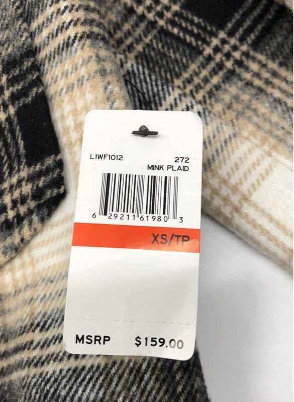 Laundry by Shelli Segal Women's Mink Plaid Shacket Shirt Jacket Tan Black NWT XS