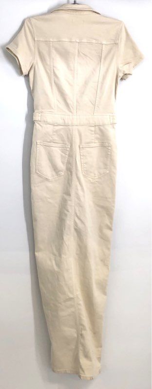Good American Women's Cream Denim Zip Front Short Sleeve Utility Jumpsuit Sz S