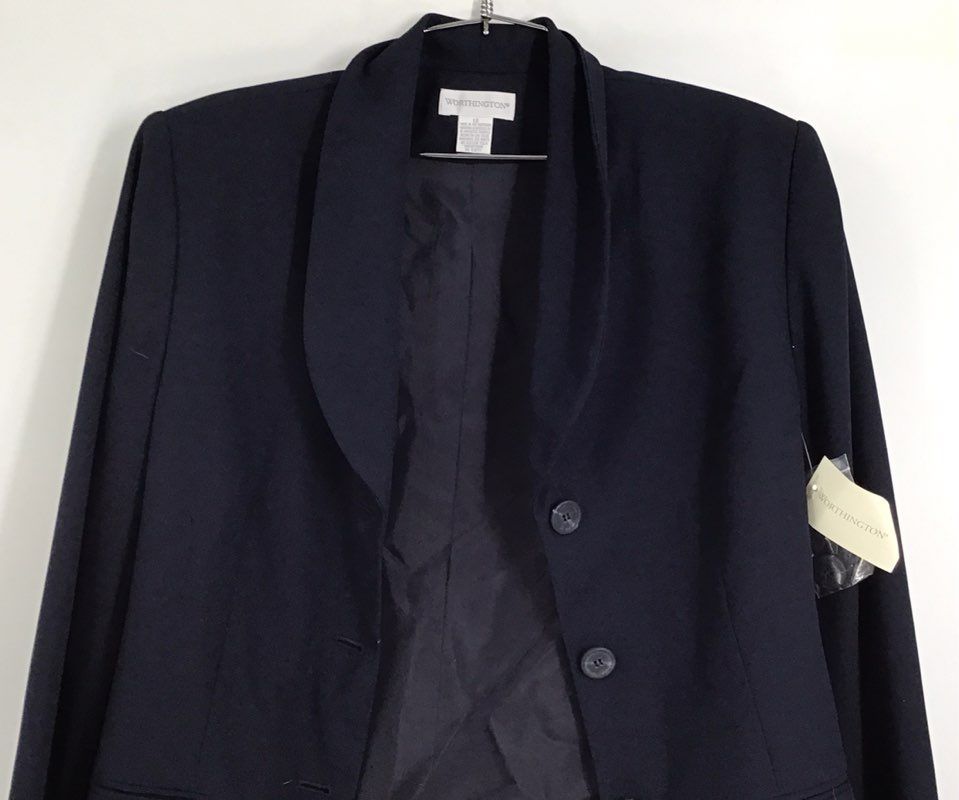 NWT Worthington Women&#39;s Navy Blue Shawl Collar Single-Breasted Blazer - Size 12