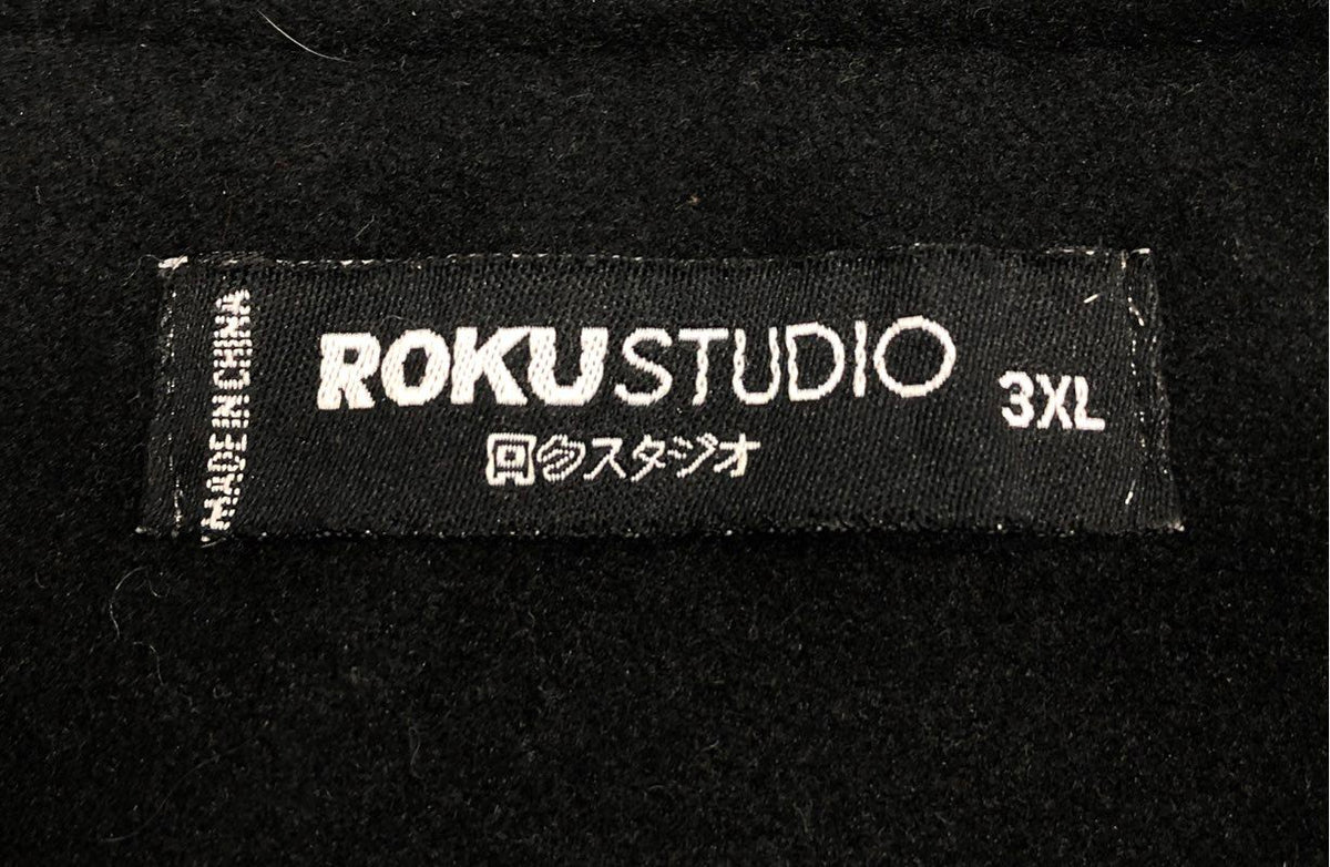 Roku Studio Men's Graphic Varsity Jacket Black Faux Leather Sleeve Sz 3XL