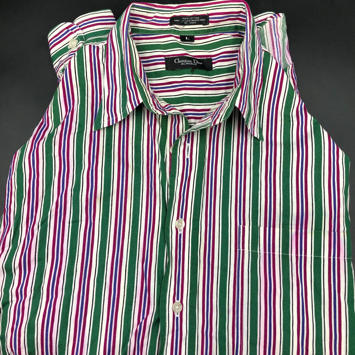 Vintage 80s Christian Dior Monsieur Striped Button Down Shirt Made in USA Sz L