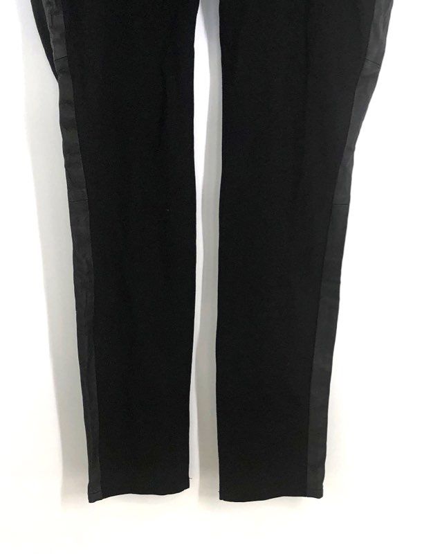 PAIGE Women's Black Genuine Leather Stripe Skinny Stretch Ponte Pants Sz 31