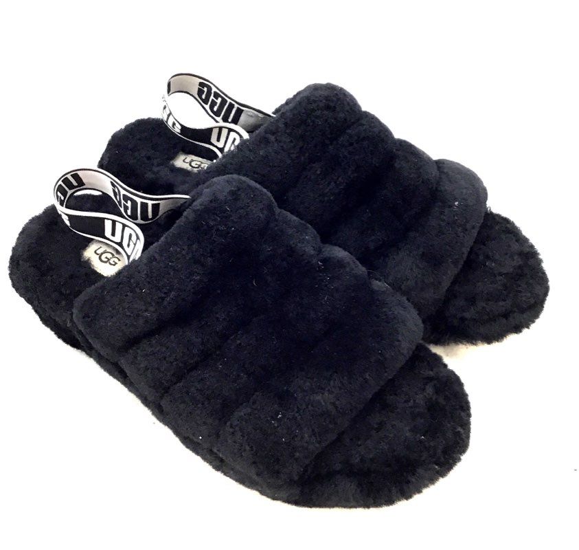 UGG Women&#39;s Fluff Yeah 1095119 Black Slip-On Slide Slipper - Size 10