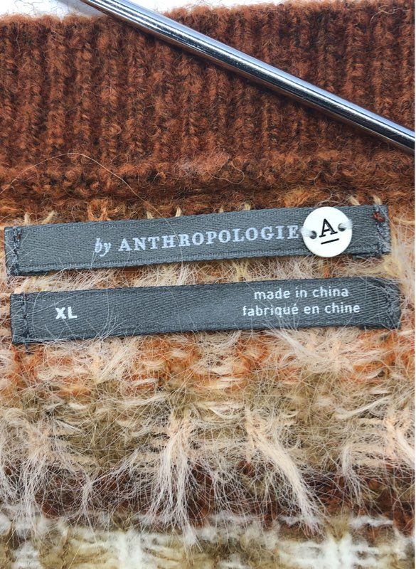 NWT Anthropologie Women's Fair Isle One Shoulder Sweater Honey Alpaca Blend XL