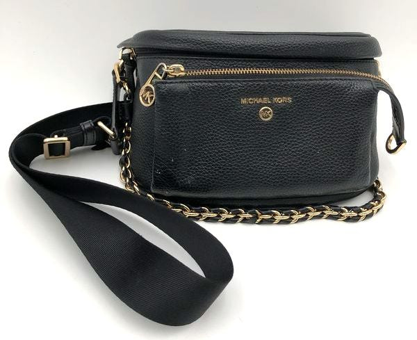 Michael Kors Black Pebbled Leather Cooper Fanny Pack Belt Bag Gold Hardware COA