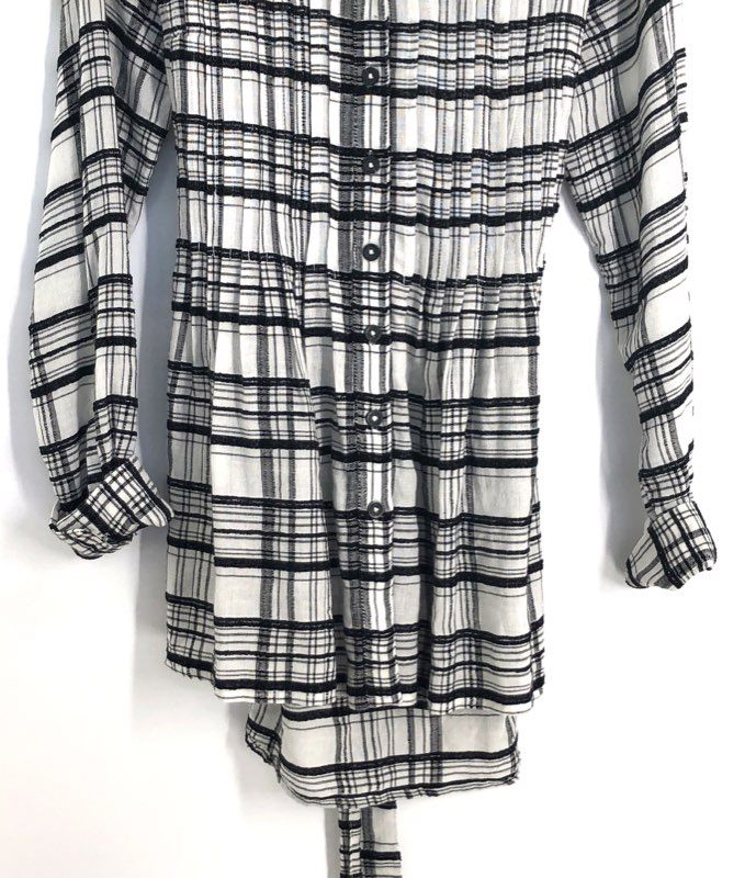 Anthropologie Women's Black White Plaid Grid Tunic Blouse High Low Sz 2 NWT