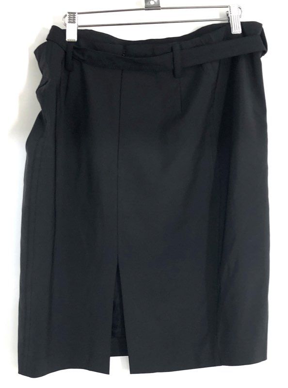 Sandra Angelozzi Women's Black Belted Straight Skirt Center Vent Size 40