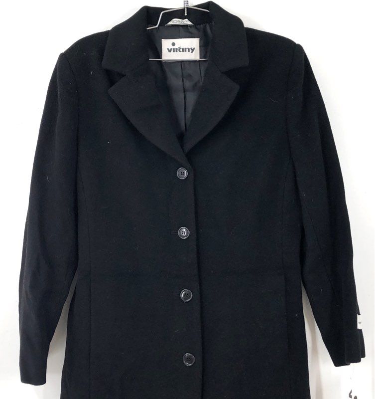 Virany Women's Black Wool Cashmere Blend Long Overcoat NWT Size 8P
