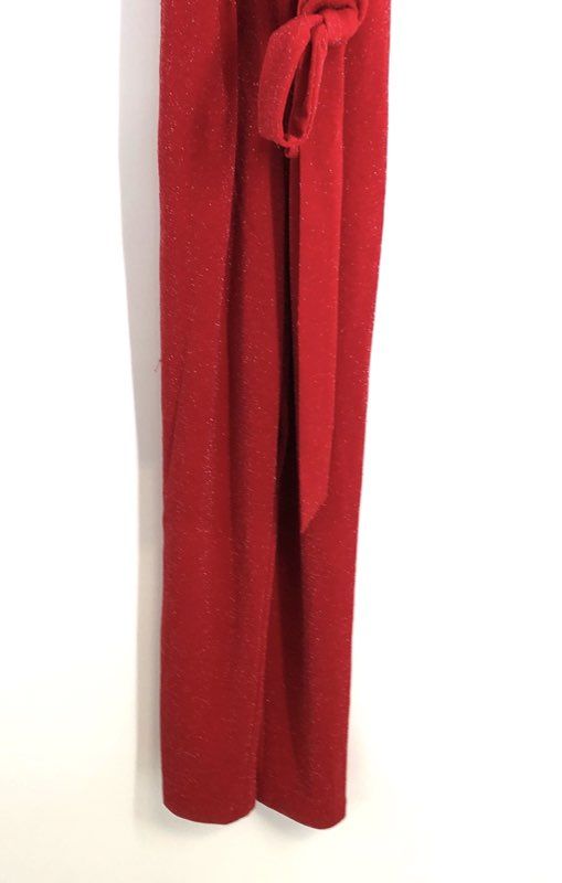 Calvin Klein Women's Red Sparkle Short Sleeve Tie Waist Jumpsuit Sz 8 NWT