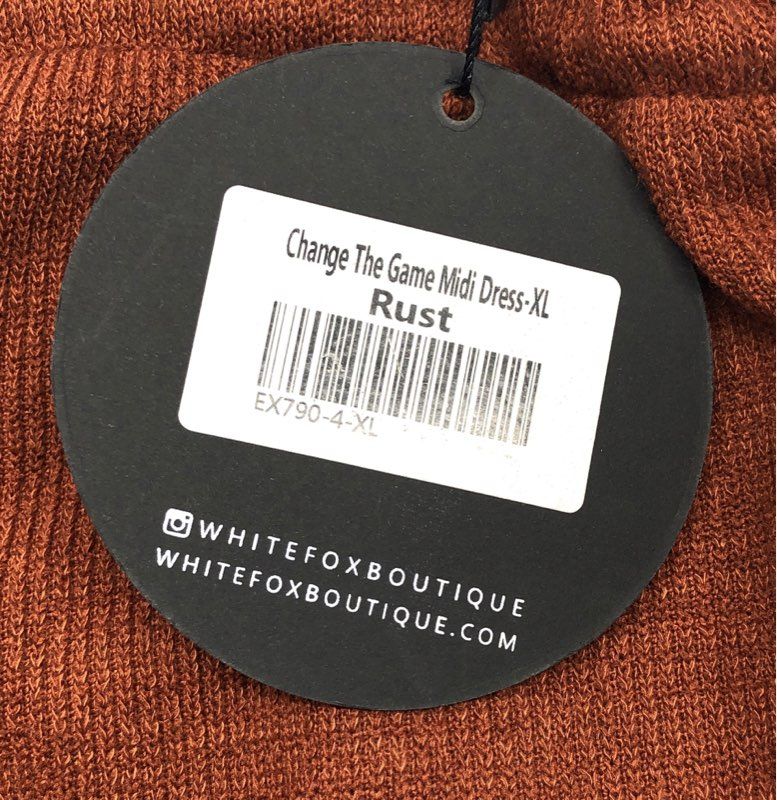 White Fox Women's Rust Change The Game Midi Dress Ribbed Deep V-Neck NWT Sz XL