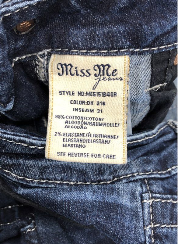 Miss Me Women's Dark Wash Mid Rise Bootcut Jeans Contrast Stitching Size 28