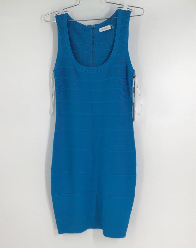 NWT Calvin Klein Women&#39;s Blue Scoop Neck Bodycon Dress Size S