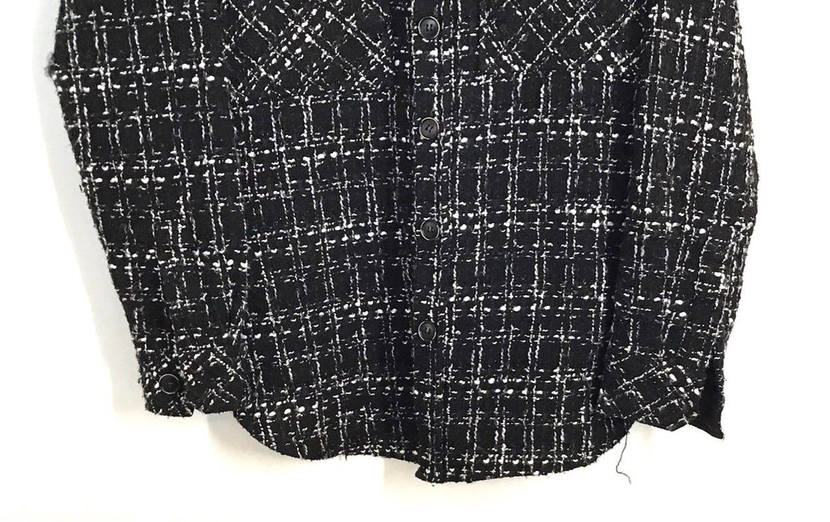 Charlie Luciano Men's Black White Tweed Plaid Overshirt Button Down Sz S
