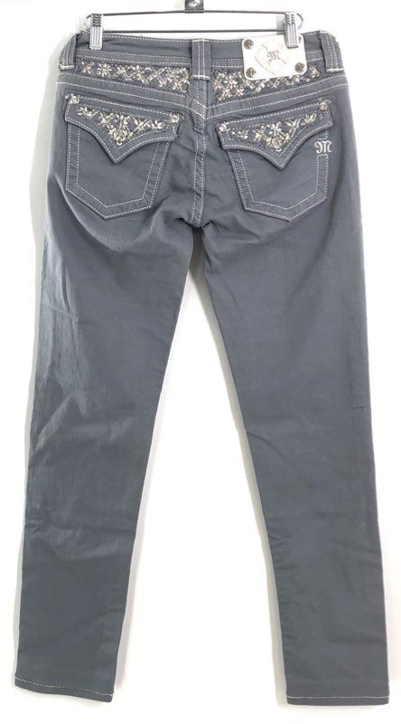 Miss Me Women's Slate Gray Embellished Skinny Jeans Contrast Stitch Sz 28 NWT