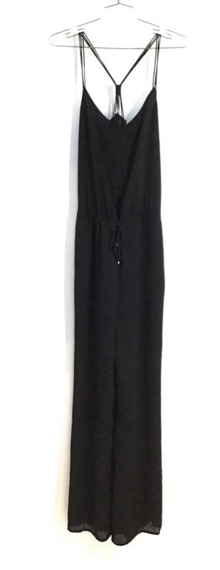 Greylin Women's Black Wide Leg Spaghetti Strap Drawstring Jumpsuit Sz L