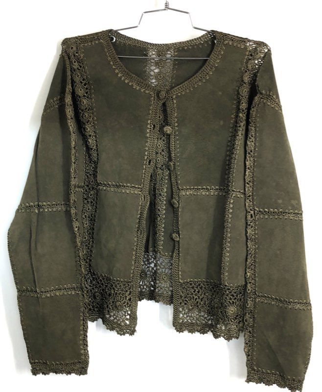 Vintage 90s Selene Sport Women's Olive Green Suede Leather Patchwork Set Sz 12