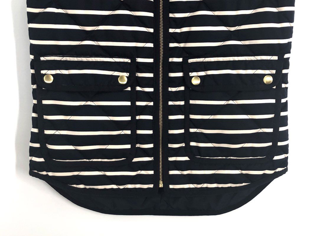 J.Crew Women's Excursion Quilted Vest Navy White Striped Sz XXS