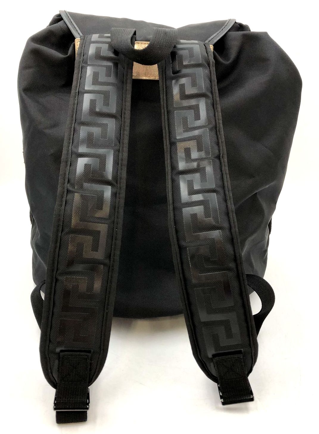 Versace Parfums Black Polyester Backpack with Metallic Gold Trim & Hardware
