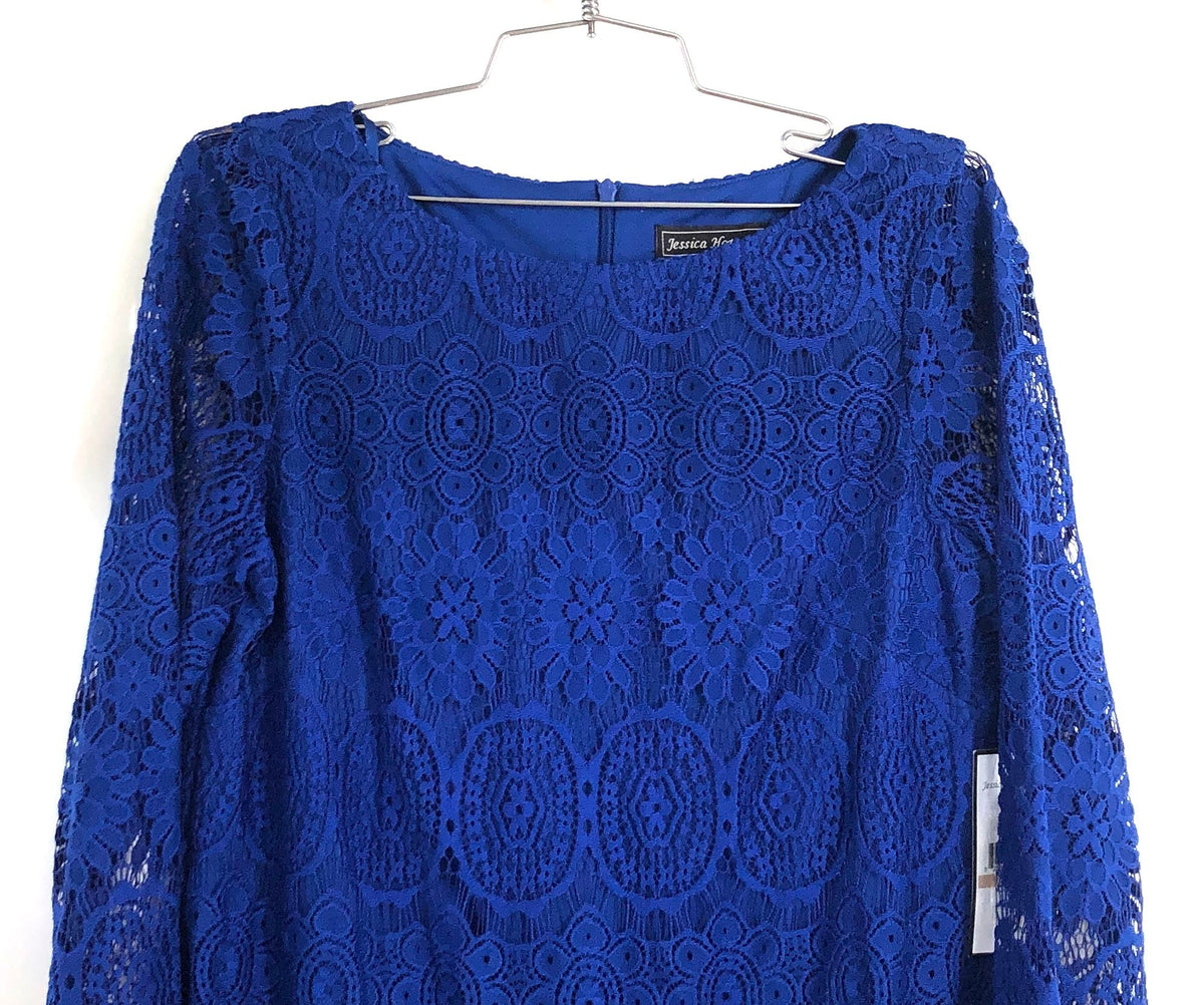 Jessica Howard Women's Royal Blue Lace Sheath Dress 3/4 Sleeve Petite NWT Sz 12P