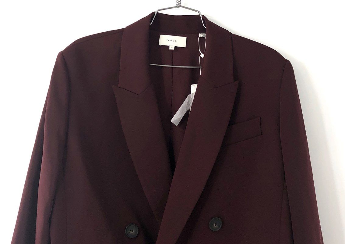 Vince Women's Burgundy Double Breasted Blazer Jacket Size 12 NWT